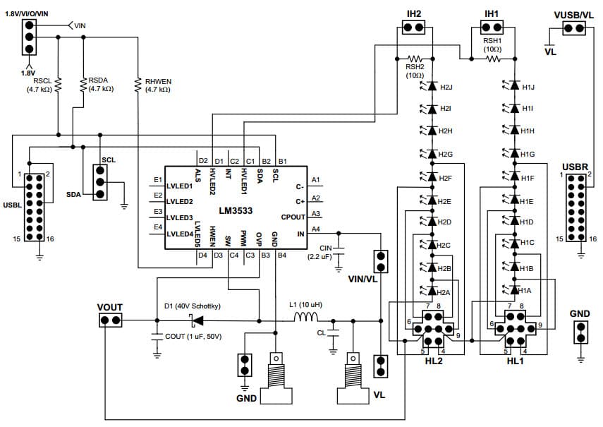 LM3533EVM, Evaluation Board for LM3533 Dual String backlight driver + 5 indicator LED driver