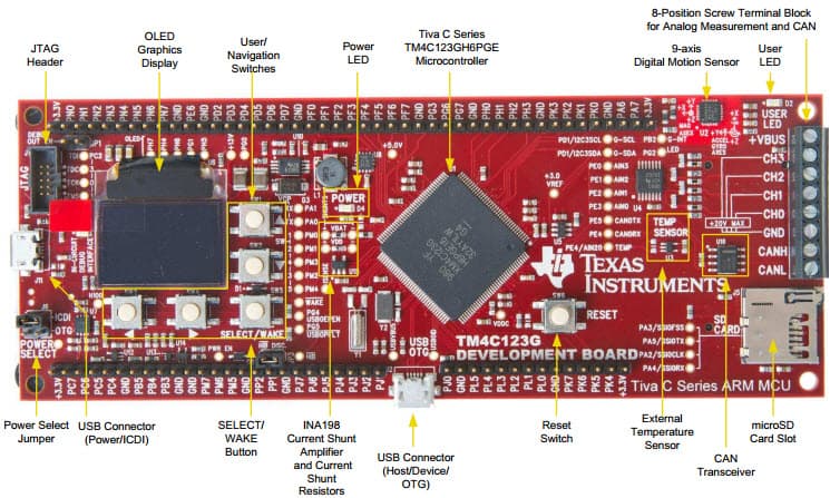 DK-TM4C123G, Evaluation Kit for Tiva C Series TM4C123G ARM Cortex-M4-based microcontroller (MCU)