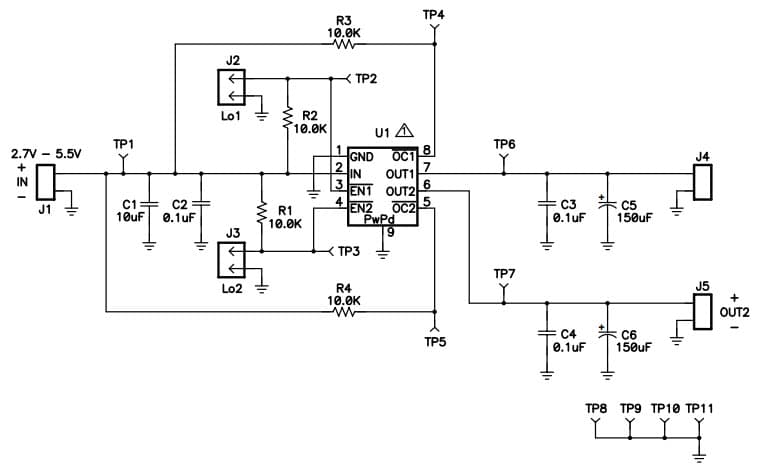 TPS2062EVM-296, Two-Channel, Power-Distribution Switch Evaluation Module