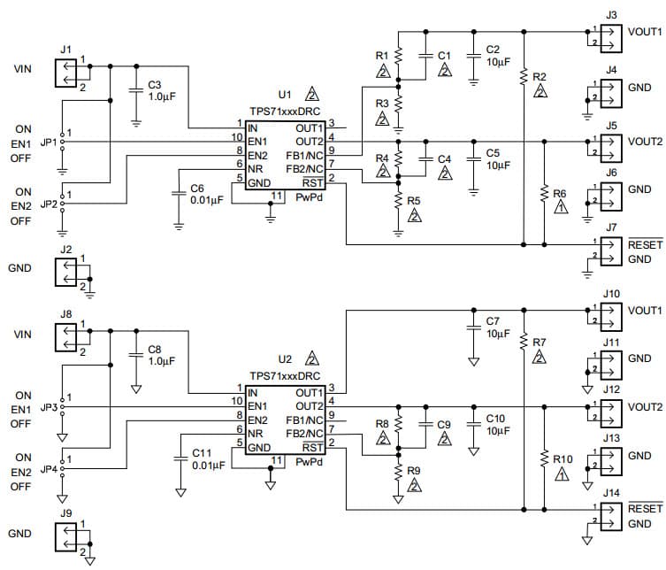 TPS712XXEVM-050, Dual RF LDO Evaluation Module for the TPS712xx a High PSRR, Low Output Linear Regulator