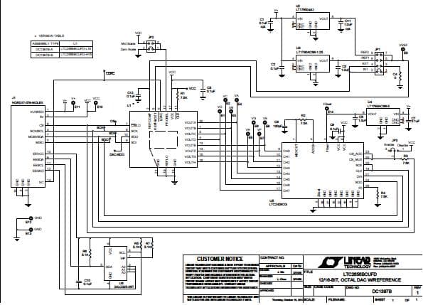 DC1397B-B, Demo Board for featuringLTC2656BCUFD-H16 Octal SPI 16-bit Voltage Output DAC with 1.25V Reference and 10ppm/degree Celsius Max Reference