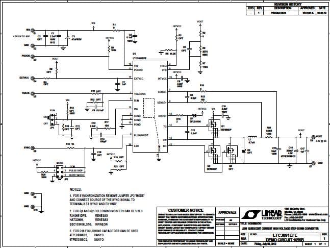 DC1695B, Demo Board featuring LTC3891EFE Low Quiescent Current, High Voltage Step-Down Converter