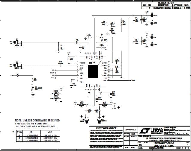 DC1705B-A, Demo Board featuring LTC6946 Ultra Low Noise and Spurious Integer-N Frequency Synthesizer with Integrated VCO