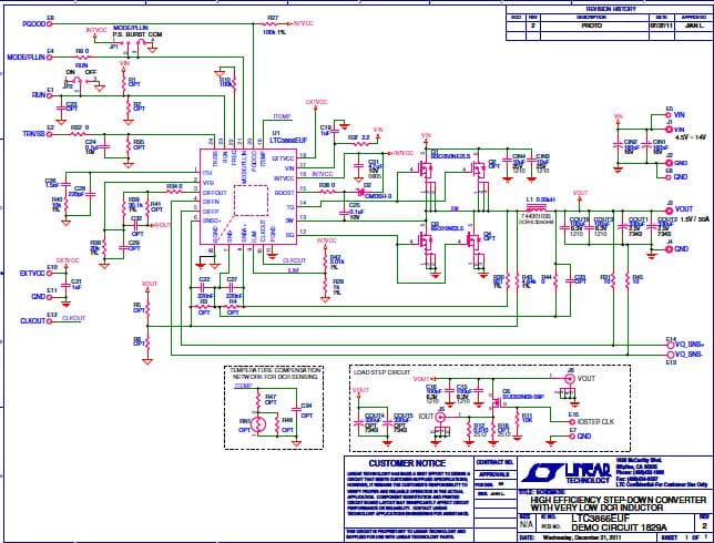 DC1829A, Demo Board featuring LTC3866EUF High Efficiency Step-Down Converter with Very Low DCR Inductor, VIN = 4.5V to 14V, VOUT = 1.5V @ 30A