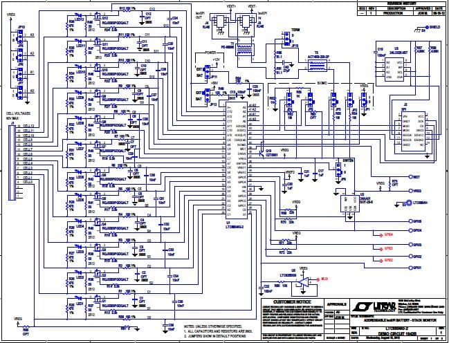 DC1942B, Demo Board featuring LTC6804-2 Addressable isoSPI Battery-Stack Monitor