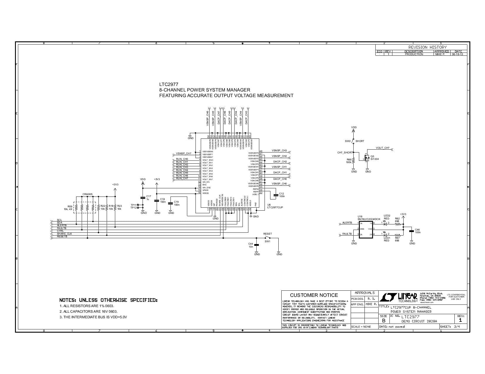 DC2028A, 8-Channel Power Supply System Featuring the LTC2977 PMBUs Power System Manager