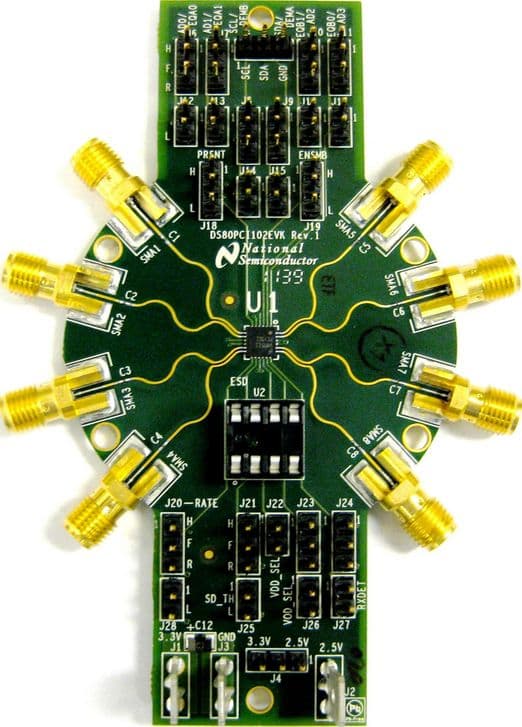 DS80PCI102EVK/NOPB, SMA Evaluation Kit to evaluate the signal integrity and signal conditioning with Equalization and De-emphasis