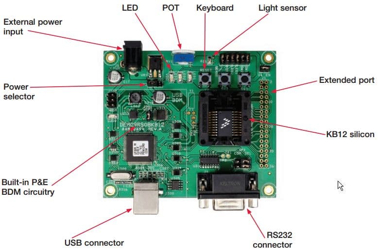 DEMO9RS08KB12, 8-bit RS08KB Demonstration Board for the MC9RS08KB12 high-performance Microcontroller