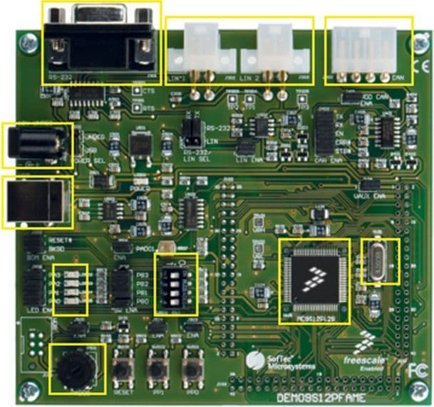 DEMO9S12PFAME, MC9S12P Demonstration Board for the MC9S12P128, 16-bit family of S12 and S12X Microcontroller