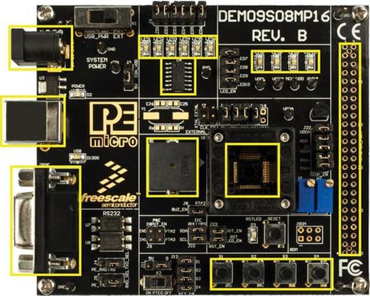 DEMO9S08MP16, S08MP16 Demonstration Board for the MC9S08MP16 high-performance, S08 Microcontroller family