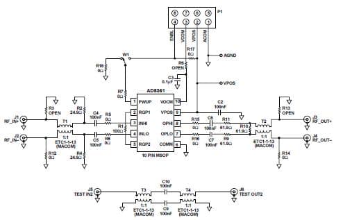 AD8351-EVAL, Evaluation Board for AD8351 Low Distortion Differential RF/IF Amplifier