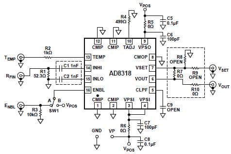 AD8318-EVALZ, Evaluation Board for AD8318, 1MHz to 8GHz, 70dB Logarithmic Detector/Controller