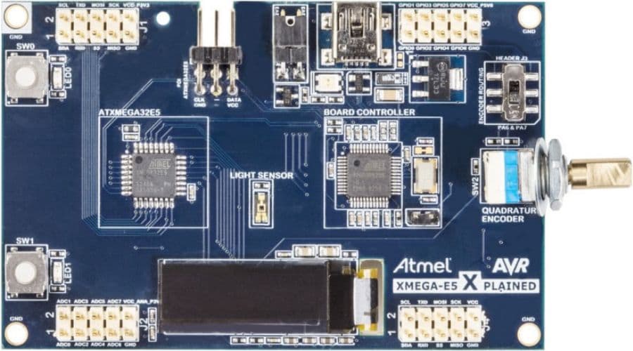 ATXMEGAE5-XPLD, XMEGA-E5 Xplained Evaluation Kit for ATxmega32E5 AVR XMEGA MCU