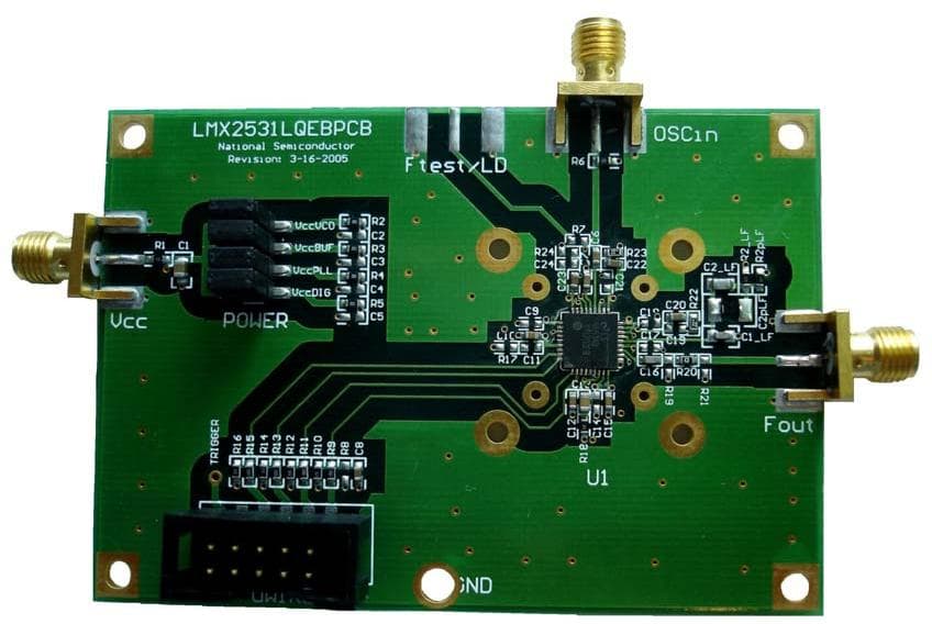 LMX25312080EVAL/NOPB, Evaluation Board using LMX2531LQ2080E high performance frequency synthesizer system with integrated VCO