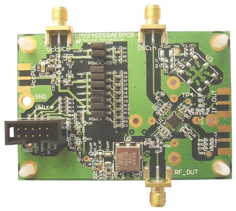 LMX2485E EVAL/NOPB, Evaluation Board using LMX2485E low power, high performance delta-sigma fractional-N PLL dual frequency synthesizer