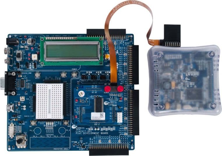 CY8CKIT-001B, PSoC Development Kit provides a common development platform to evaluate different solutions using any one of the PSoC 1, PSoC 3, PSoC 4 or PSoC 5 architectures