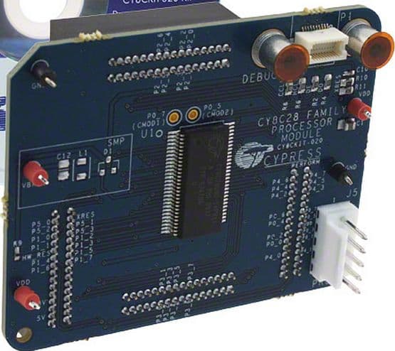 CY8CKIT-020, PSoC CY8C28 Family Processor Module Kit designed to evaluate and experiment with PSoC 1 programmable system-on-chip