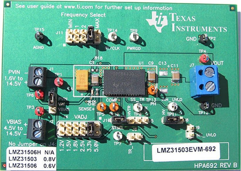 LMZ31506EVM-692, Evaluation Module using LMZ31506 Simple Switcher, 6A Synchronous Buck Converter