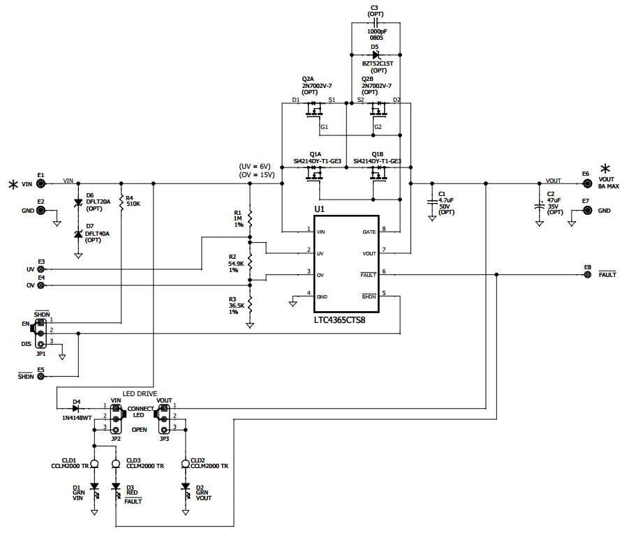 DC1555C-A, Demonstration Board using LTC4365 Overvoltage, Under voltage and Reverse Supply Protection Controller