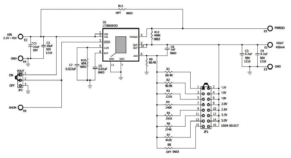 DC2072A, Demonstration Board using LT3065, 45V, 500mA Low Noise Linear Regulator with Programmable Current Limit and Power Good