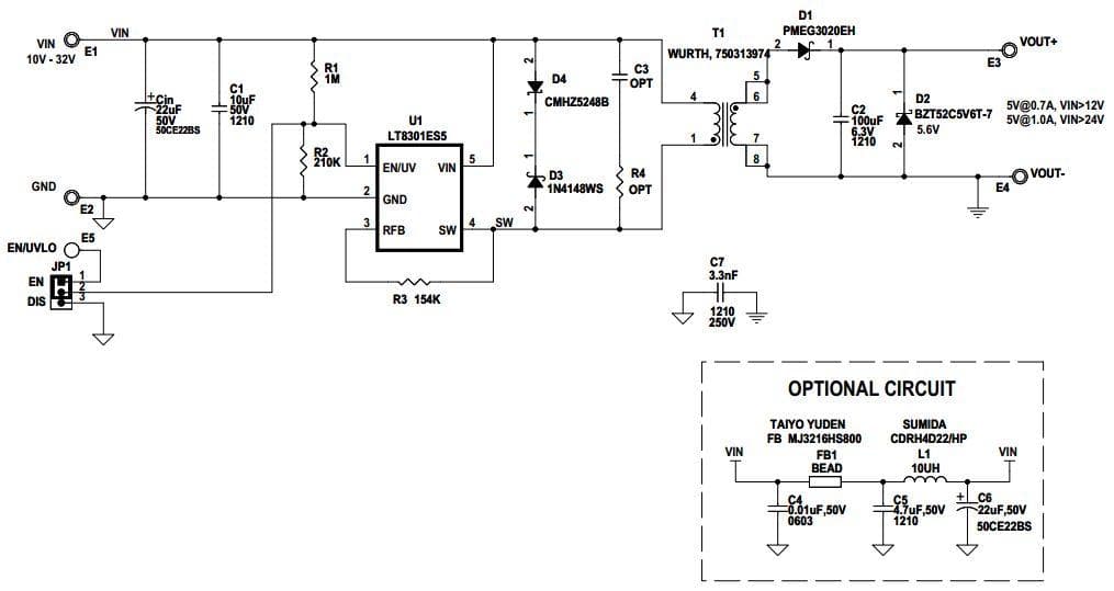 DC2138A, Demonstration Board using LT8301 42VIN Micro-power Isolated Flyback Converter with 65V/1.2A Switch