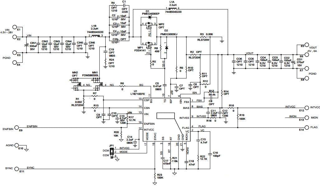 DC2067A, Demonstration Board using LT8710, 6A, -5V Synchronous Inverting DC/DC Converter