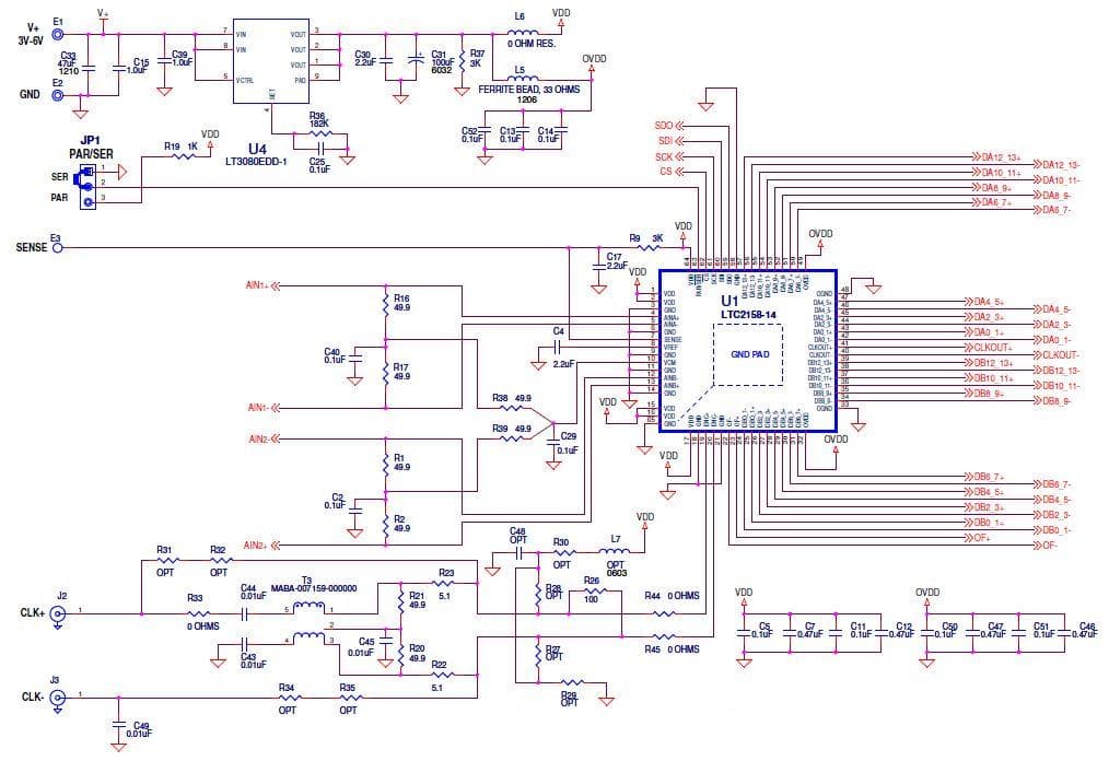 DC1946A, Demonstration Board using LTC2158, 15dB Differential Amplifier and 14-Bit, 310 Msps Dual Analog to Digital Converter