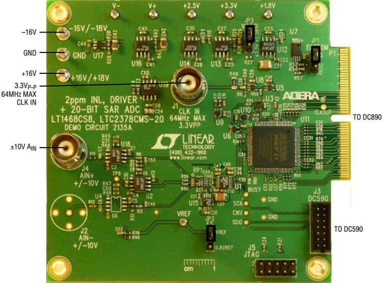 DC2135A, Demonstration Board using LTC2378 low power, low noise, 20-Bit, 1 Msps Analog to Digital Converter