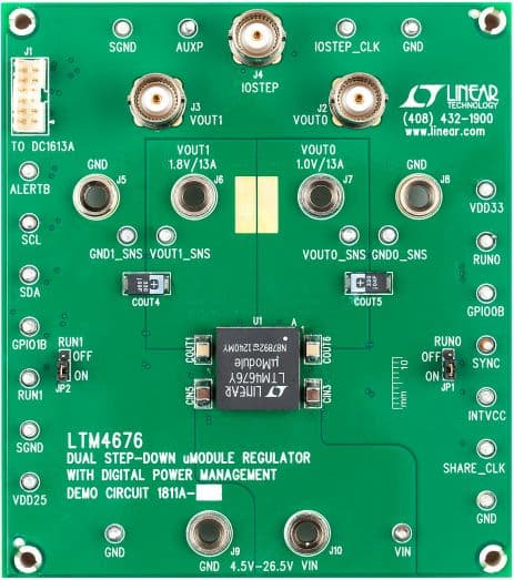 DC1811A-KIT, Demonstration Board using LTM4676EY Dual Step-Down module Regulator with PMBUs Power System Management