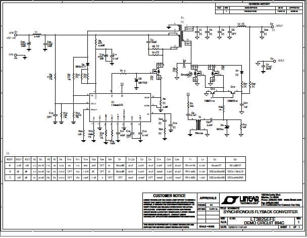 DC894C-C, Demonstration Board for LT3825, 36V-72Vin, Synchronous flyback converter