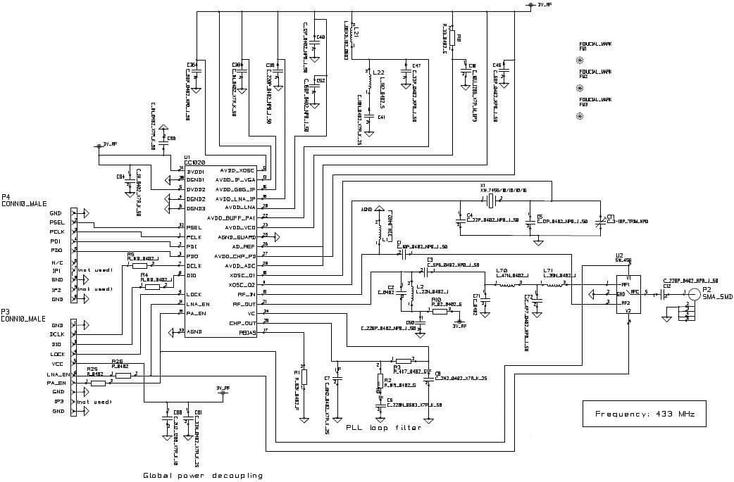 CC1020EMX_REFDES, 868-MHz CC1020EMX Reference Design for the CC1020 RF Transceiver