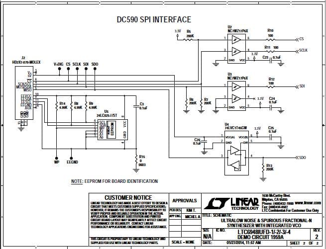 DC1959A-C, Demo Board featuring LTC6948-3 Ultra Low Noise and Spurious Integer-N Frequency Synthesizer with Integrated VCO