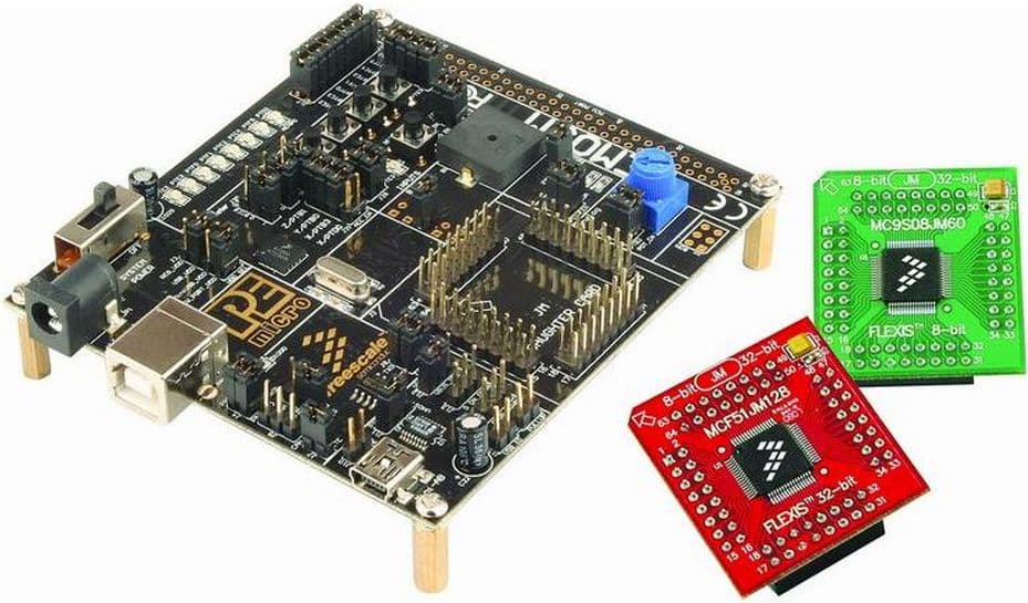 DEMOJM, Flexis JM Demonstration Board using a Red MCF51JM128 Daughter Card and a Green MC9S08JM60 Daughter Card Microcontrollers