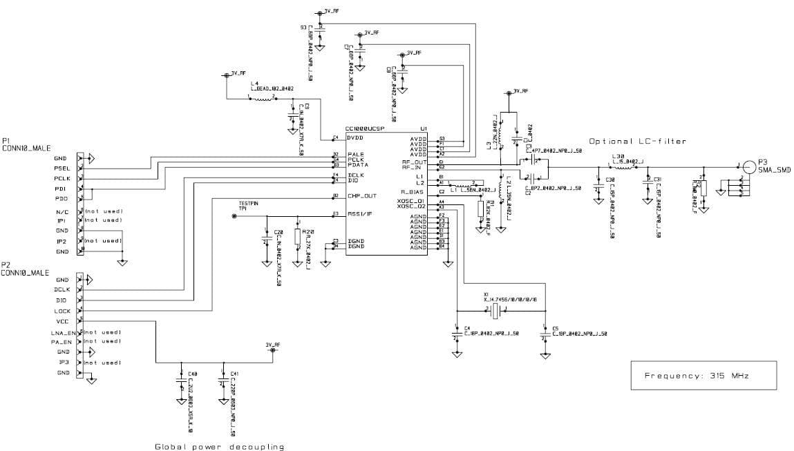 CC1000EM_REFDES, 315-MHz CC1000 RF Transceiver uCSP EM Reference Design