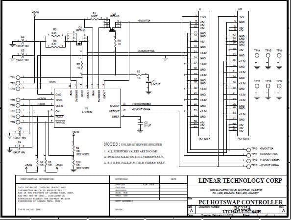 DC225A-H, Demo Board for featuring LTC1643AHCGN, PCI Hot-Swap CONTROLLER, ACTIVE HIGH ENABLE