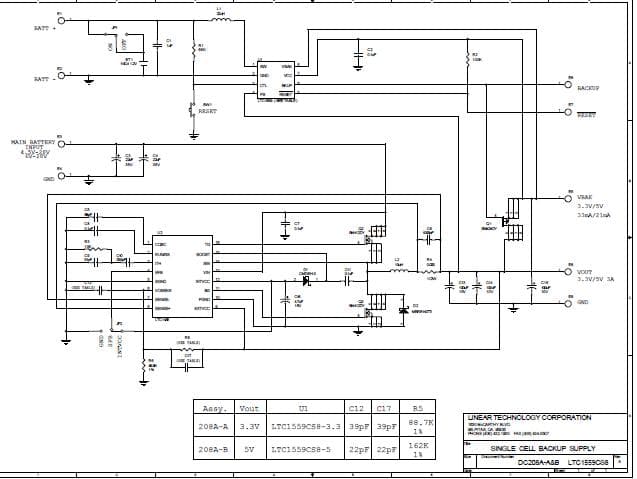 DC208A-B, Demo Board for LTC1559 Backup Battery Controller with Fixed Output