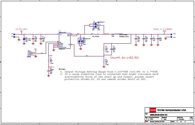 BD9C401EFJEVK-101, Evaluation Kit for featuring BD9C401EFJ, synchronous buck switching regulator with built-in low on-resistance power MOSFETs