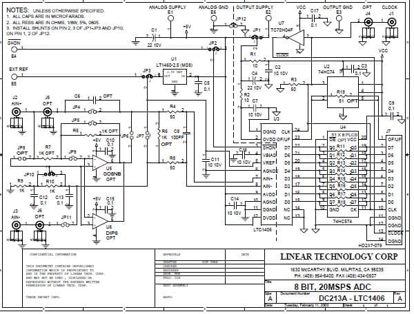 DC213A, Demo Board for featuring LTC1406 Low Power, 8-Bit, 20Msps, Sampling A/D Converter