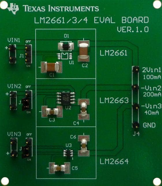 LM2661/3/4EVAL/NOPB, Evaluation Board using LM2664 DC to DC Single Output Power Supply for Portable