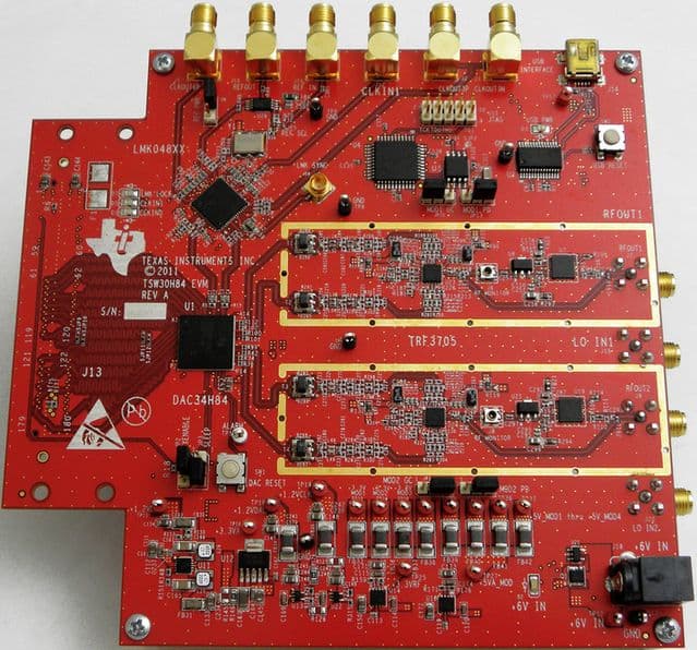 TSW30SH84EVM, Wideband Transmit Signal Chain Evaluation Board for the DAC34SH84, 4-channel, 16-bit, 1.25-GSPS DAC