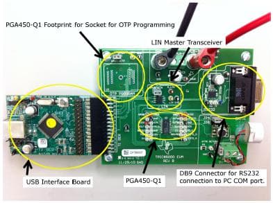 PGA450-Q1 EVM, Evaluation Kit featuring the PGA450-Q1 Ultrasonic Transducers Interface used in Automotive Parking Assistance and Blind Spot Detection Applications