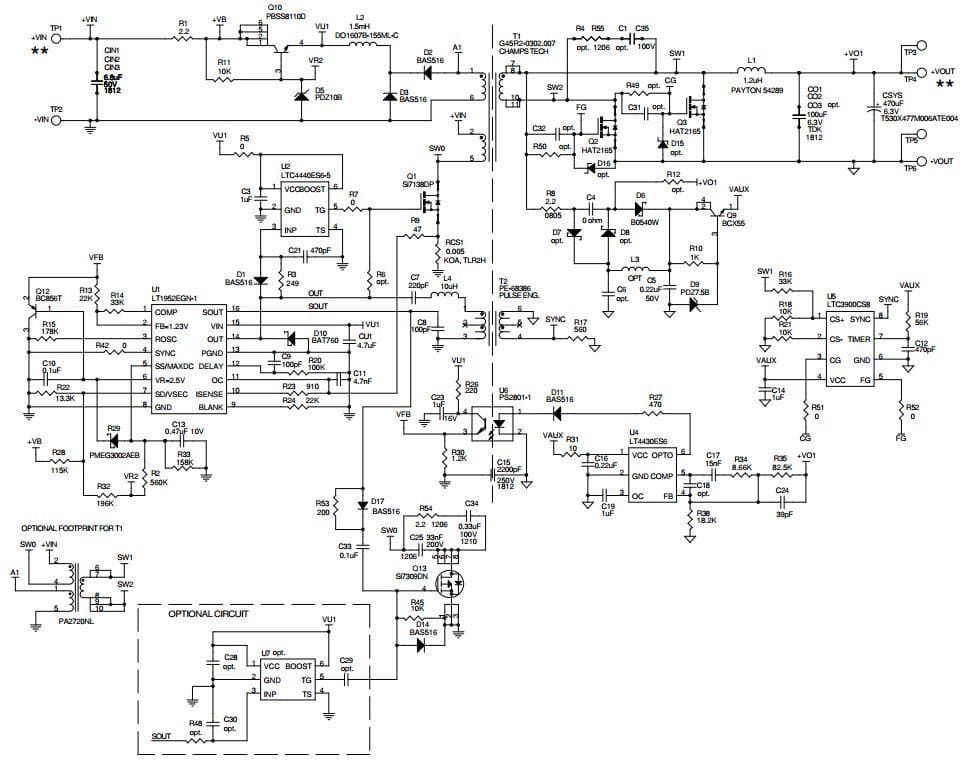 DC1317A-F, Demo Board using the LT1952EGN-1, Vin=9V to 36V, Vout=3.3V at 22A Single Switch Synchronous forward Controller