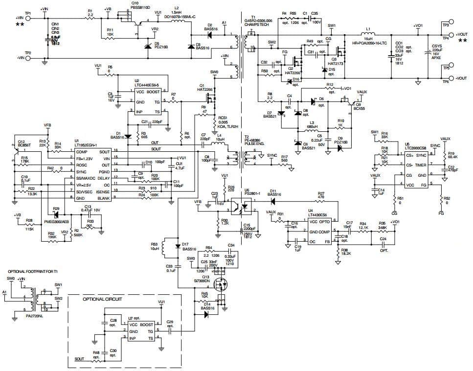 DC1317A-G, Demo Board using the LT1952EGN-1, Vin=9V to 36V, Vout=12V at 5A Single Switch Synchronous forward Controller