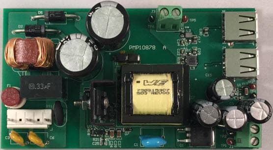 PMP10878.2, 90 - 134VAC input with isolated Flyback, dual output USB chargers and LDO Reference Design