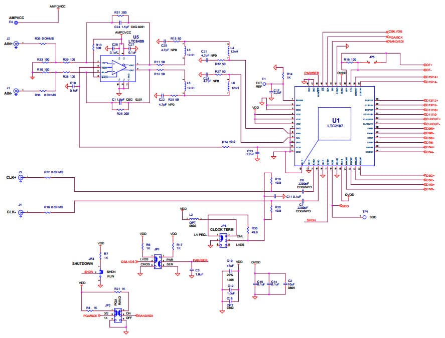 DC2266A, Demo Board Using for LTC2107 + LTC6409 16-Bit, 210Msps ADC and Driver Combo Board, DC-100MHz Input, DDR LVDS Outputs