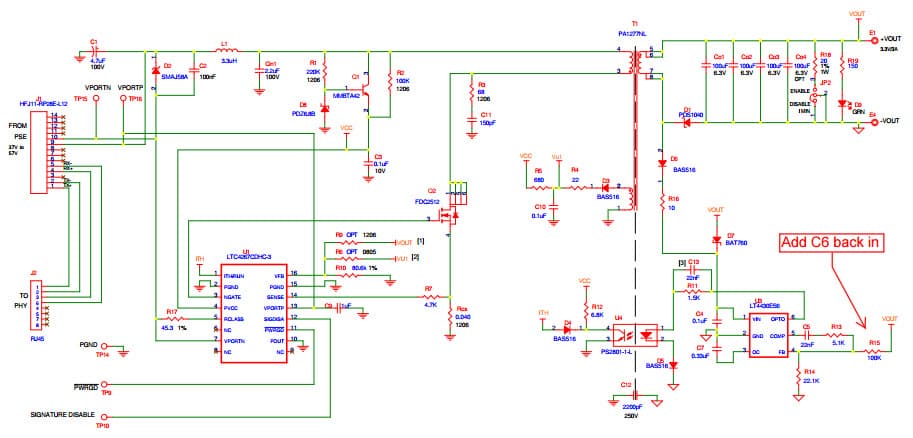 DC1249A, Demo Board Using for LTC4267-3 PD, 37-57 V input, 3.3V@ 3A out