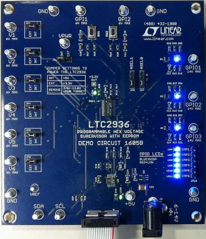 DC1605B, Demo Board Using for LTC2936CGN Programmable Hex Voltage Supervisor with EEPROM and Comparator Outputs