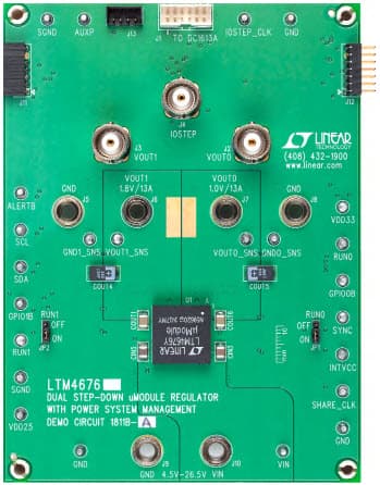 DC1811B-A, Demo Board Using for LTM4676 Dual Output, module Buck with PMBus, 4.5V = VIN = 26.5V, Vout0/Vout1 = 1V/1.8V @ 13A