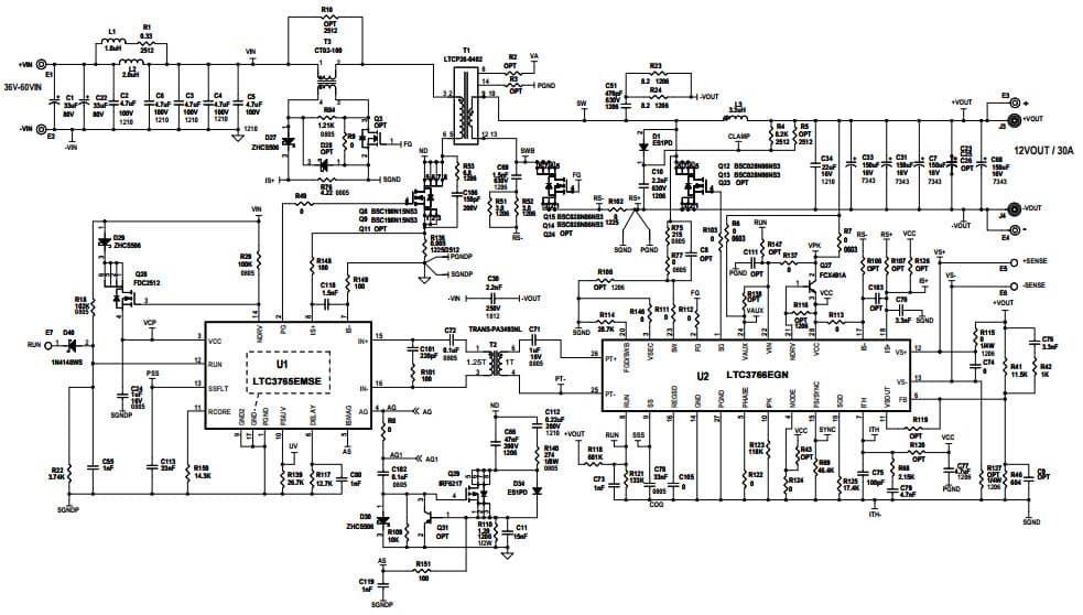 DC2199A-A, Isolated Demo Board Using for LTC3765EMSE/LTC3766EGN 36V = VIN = 60V, VOUT = 12V @ 30A forward Converter