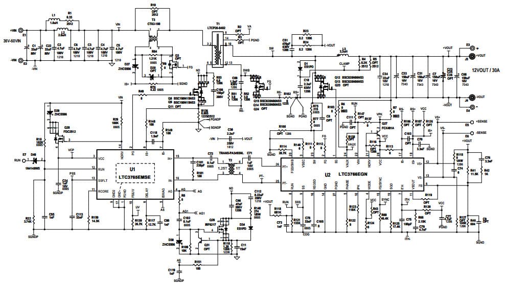 DC2199A-B, Isolated Demo Board Using for LTC3765EMSE/LTC3766EGN 36V = VIN = 60V, VOUT = 24V @ 15A forward Converter with Sync Rectification